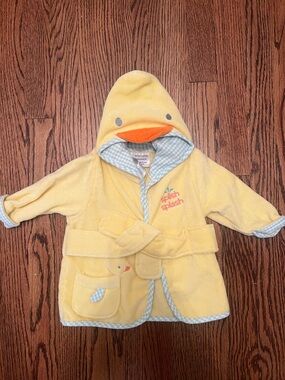 Little Me Yellow Baby Hooded Towel with Light Blue Gingham Trim